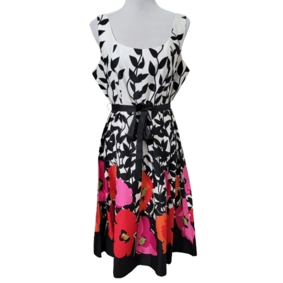 Jessica Howard, Size 14 White Sleeveless Dress with Floral Print, Ribbon Belt - Picture 1 of 12